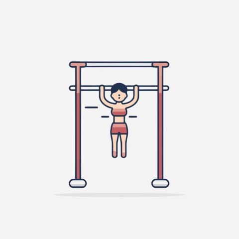 Man doing pull-ups on horizontal bar. Flat design vector illustr