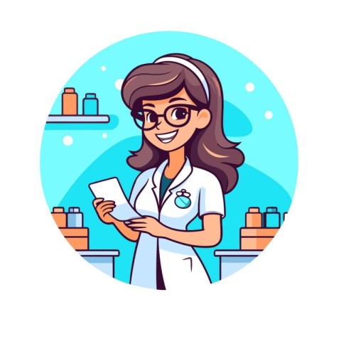 Pharmacist cartoon character. Vector illustration in a flat styl