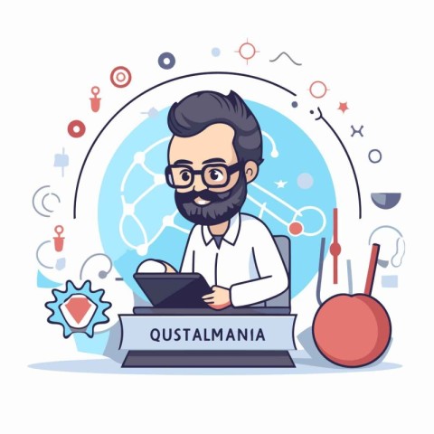 Teacher in the classroom. Vector illustration in a flat style.