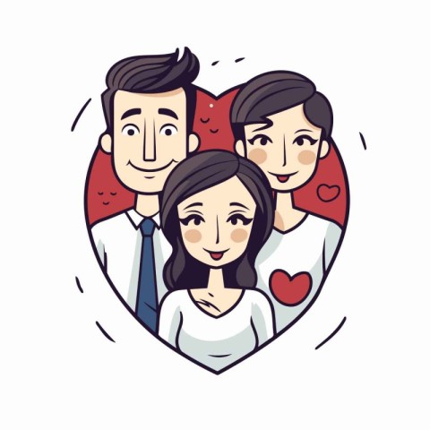 Vector illustration of a happy couple in a heart shape with thei