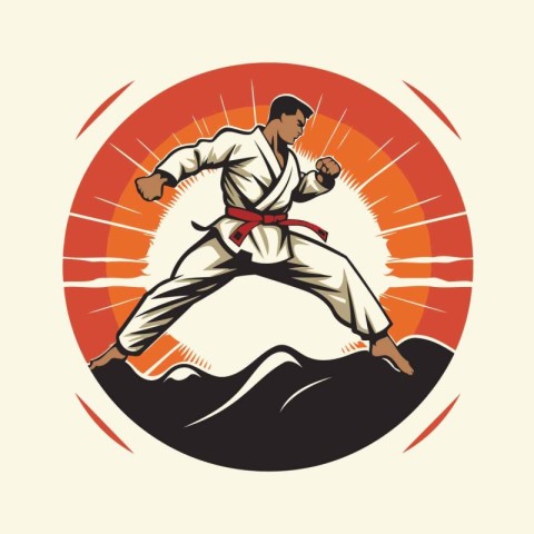 Martial arts fighter in kimono. vector illustration in vintage s