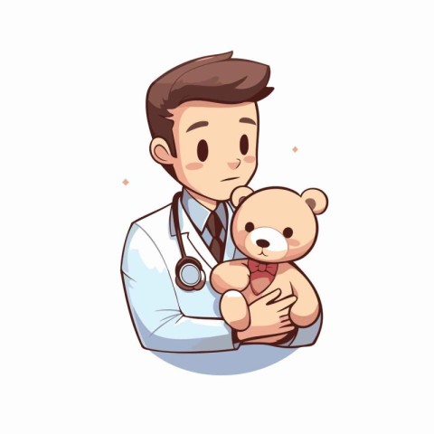 Pediatrician with teddy bear cartoon character vector illustrati