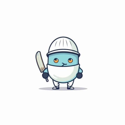 Cute ninja with sword and helmet on white background. Vector ill