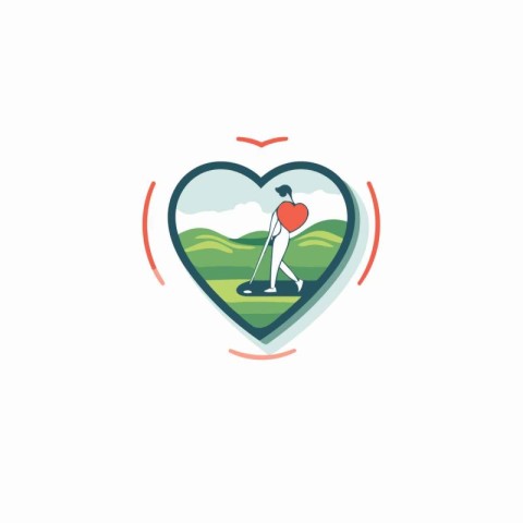 Golf club logo with heart and golf player. Vector illustration.