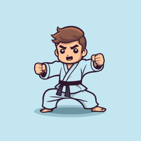 Karate boy cartoon character vector illustration. Cartoon karate