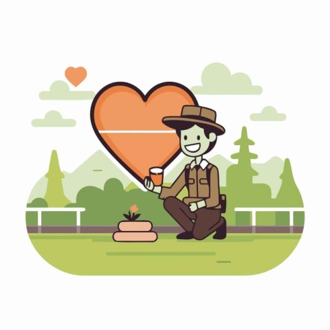 man with heart and flower in the park cartoon vector illustratio