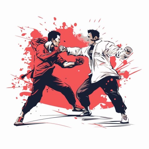 Martial arts. Two karate fighters fighting. Vector illustration.