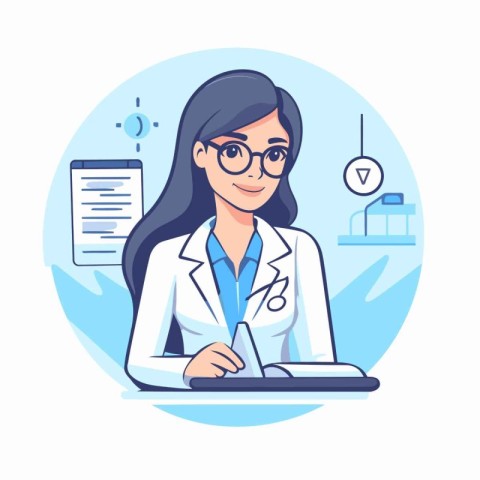 Vector illustration of a female doctor in a medical gown and gla