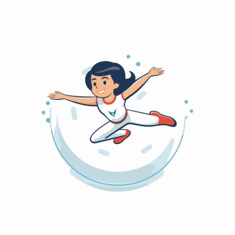 Happy little girl in sportswear jumping on snow. Vector illustra