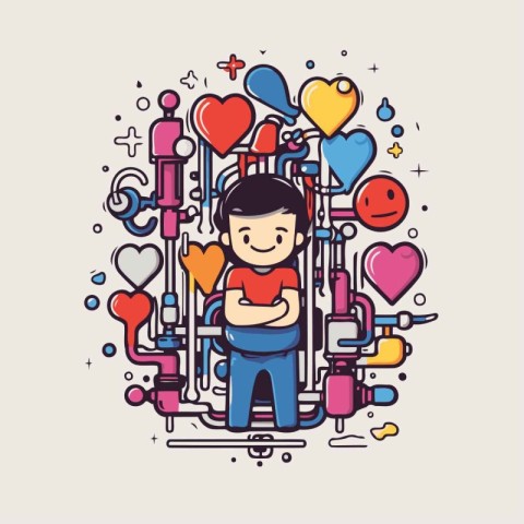 Vector illustration of happy boy in love. Valentine's day concep