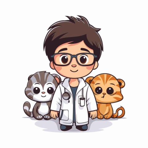 Veterinarian with cat and dog cartoon vector illustration graphi