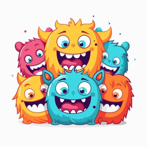 Funny monster group. Cartoon vector illustration of cute monster