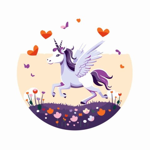 Unicorn vector illustration. Cute cartoon unicorn with wings. fl