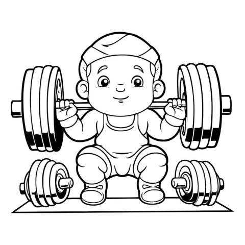Cute Baby Boy Lifting Barbells - Coloring Book