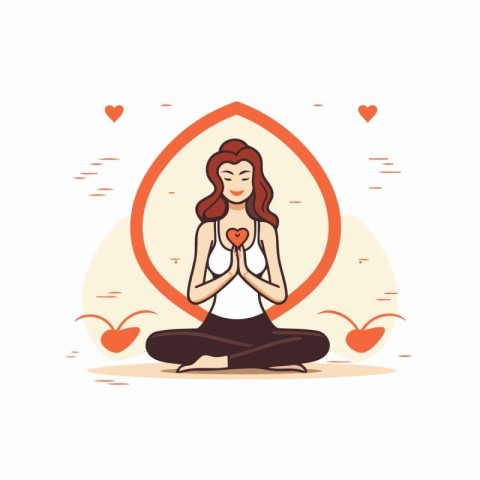 Vector illustration of woman meditating in lotus pose with heart