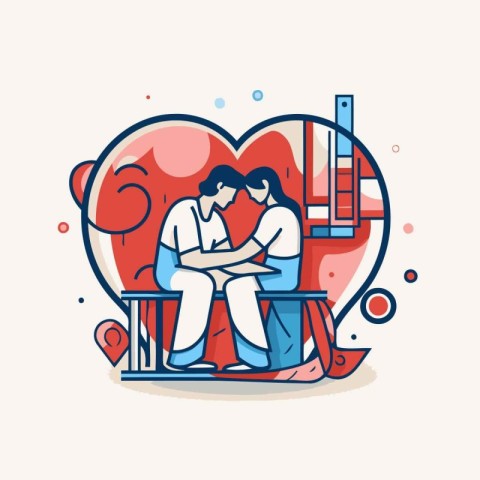 Vector illustration of a couple in love sitting on a chair and h