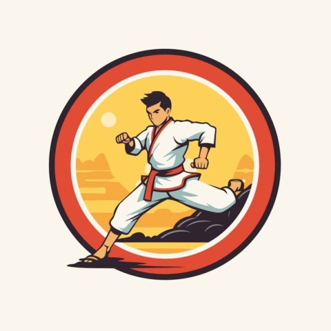 Illustration of a karate fighter facing front set inside circle