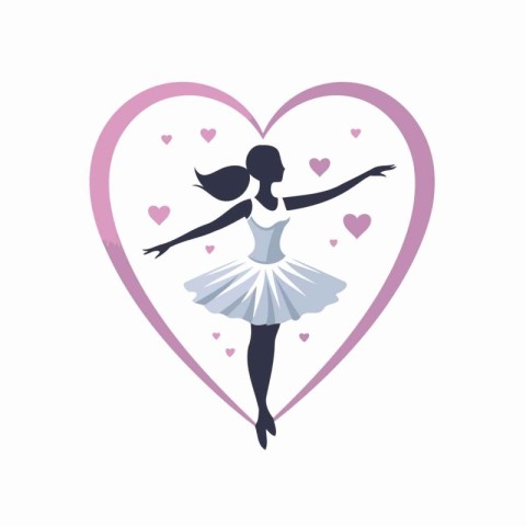 Ballerina in a white tutu and heart. Vector illustration.