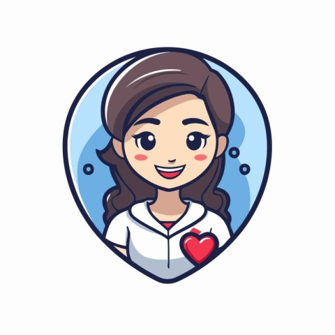 Cute girl with heart in the heart shape. Vector illustration.