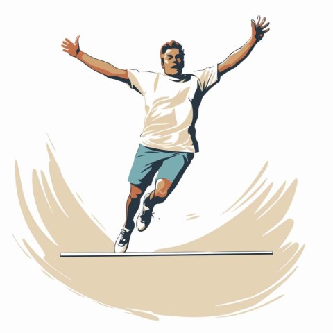 Vector illustration of a young man jumping in the air with raise