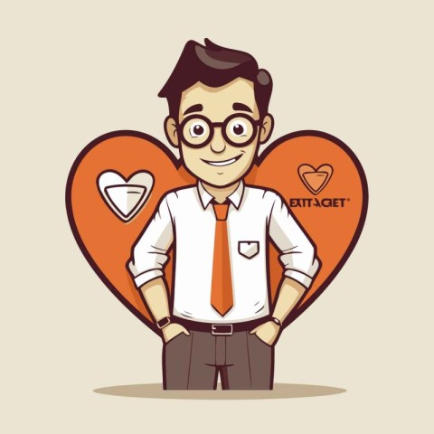 Handsome businessman with heart. Vector illustration in cartoon