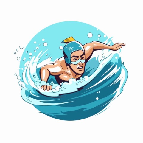 Vector illustration of a swimmer swimming in the sea with splash