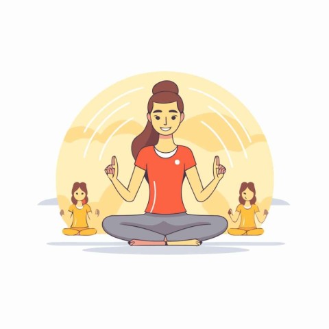 Young woman practicing yoga in lotus position. Vector illustrati