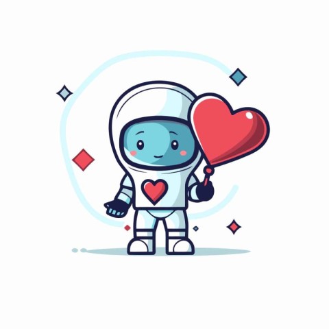 Cute astronaut with heart in his hand. Valentine's day vector il