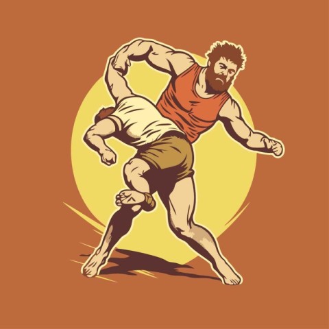 Handsome muscular man running. Vector illustration in retro styl