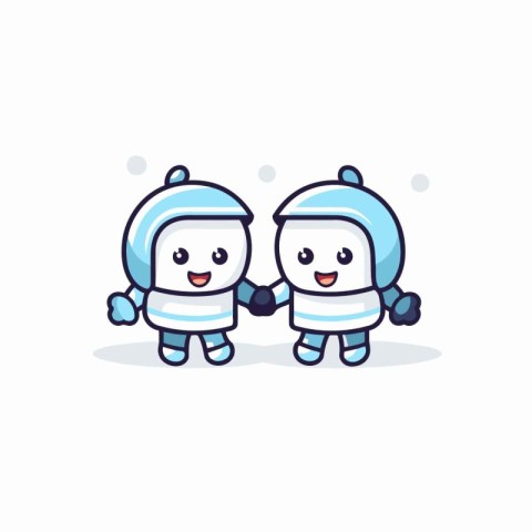 Cute astronaut couple holding hands. Vector flat cartoon charact