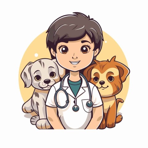 Veterinarian with dogs cartoon icon vector illustration graphic