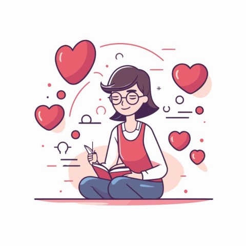 Vector illustration of a girl with glasses and a book in her han