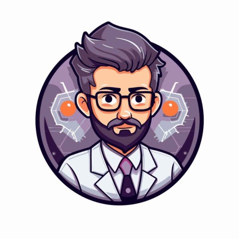 Hipster scientist cartoon character. Vector illustration of a sc