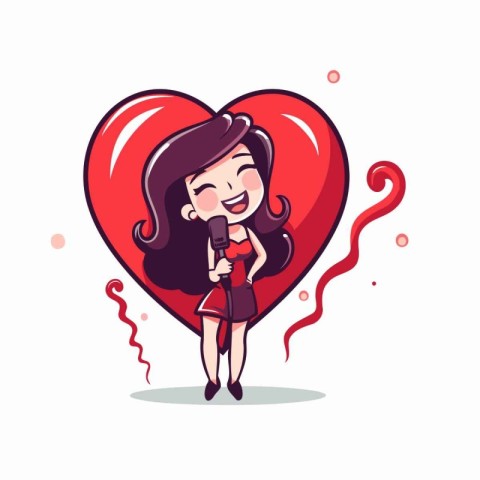 Valentine's day vector illustration. Cute cartoon girl with red