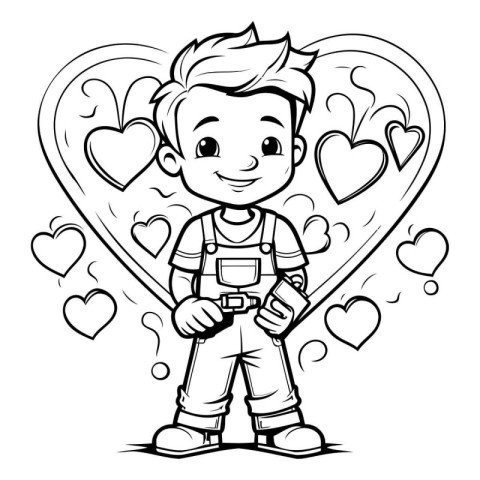 Black and White Cartoon Illustration of Kid Boy Playing Video Ga