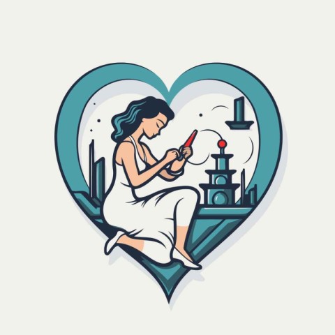 Vector illustration of a woman reading a book in the shape of he