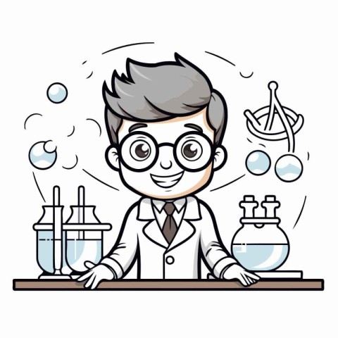 scientist cartoon character with science related icons image vec