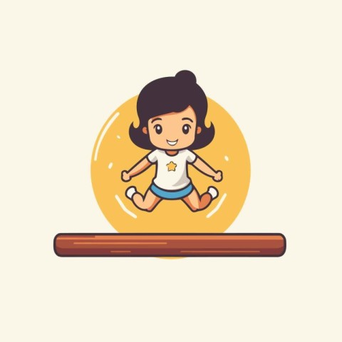 Cute little girl jumping in the air. Vector flat cartoon illustr