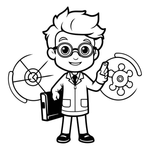 Scientist Boy Cartoon Character With Digital Pencil Vector Illus