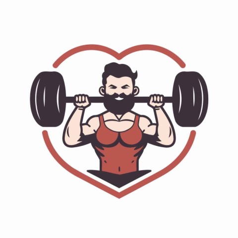 Vector illustration of a bodybuilder lifting a barbell in a hear