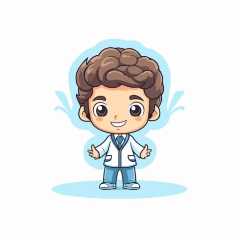 Cute little doctor boy cartoon character vector Illustration on