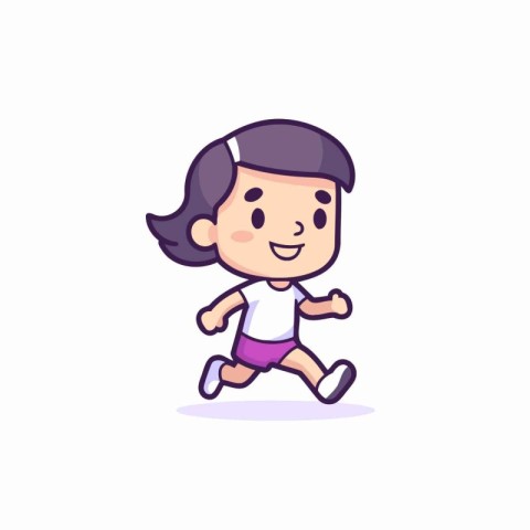 Cute little girl running cartoon character. Vector illustration