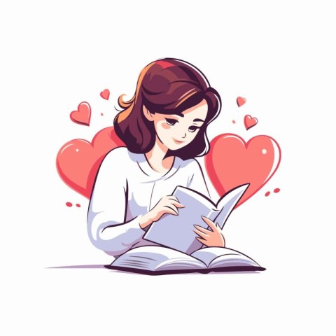 Beautiful girl reading a book. Vector illustration in cartoon st