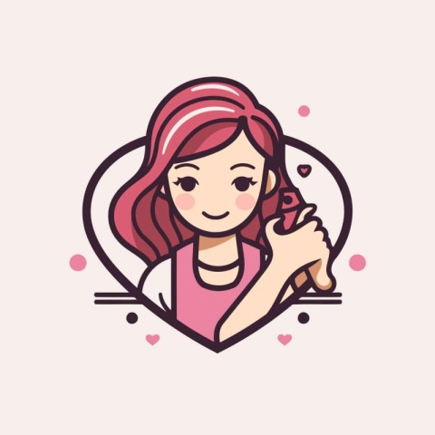 Cute girl with ice cream in heart shape. Vector illustration.