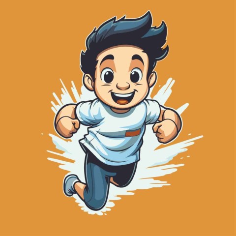 Vector illustration of a man running in the air. Cartoon style.