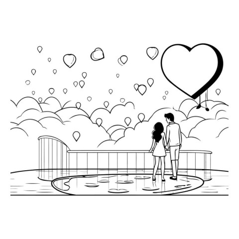 couple in love with balloon helium floating in the air vector il