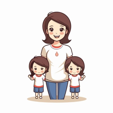 Mother with her daughter and two daughters. Family concept. Vect