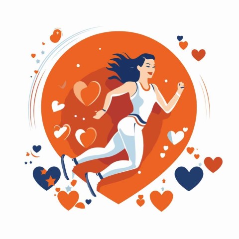 Running woman. Vector illustration in flat style on white backgr