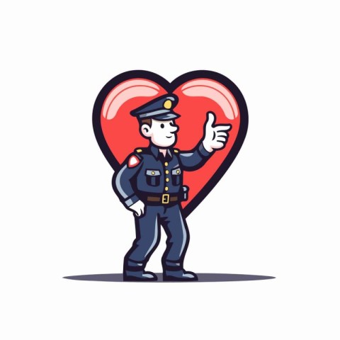 Policeman and heart. Vector illustration in a flat style.