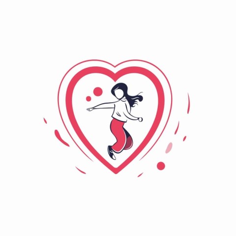 Dancing girl in a heart shape. Vector illustration in flat style